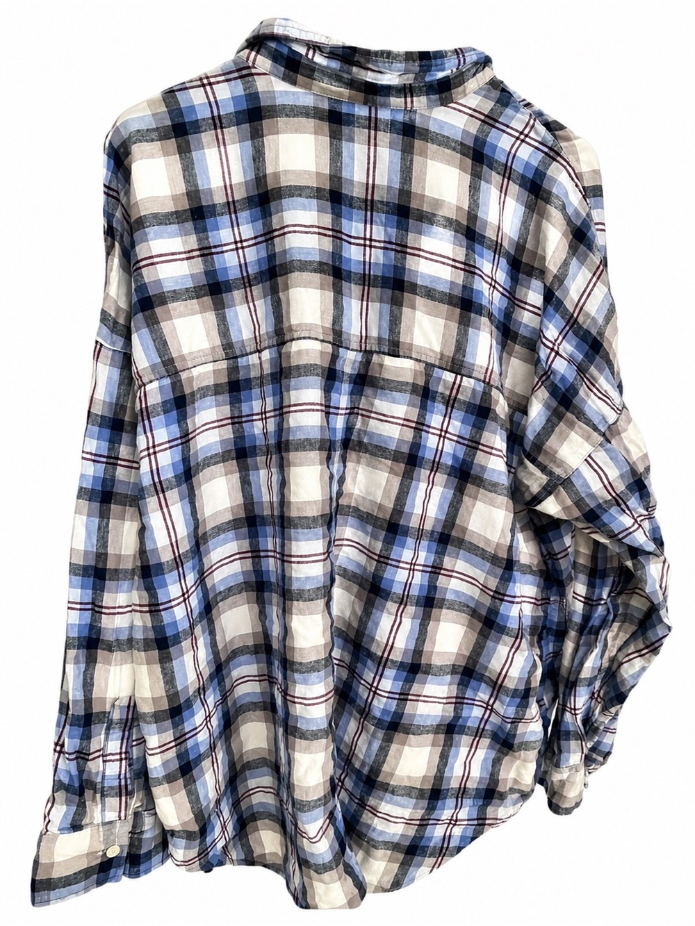 Old Navy Boyfriend Plaid Button-Up Shirt | XXL | Blue & Gray Oversized